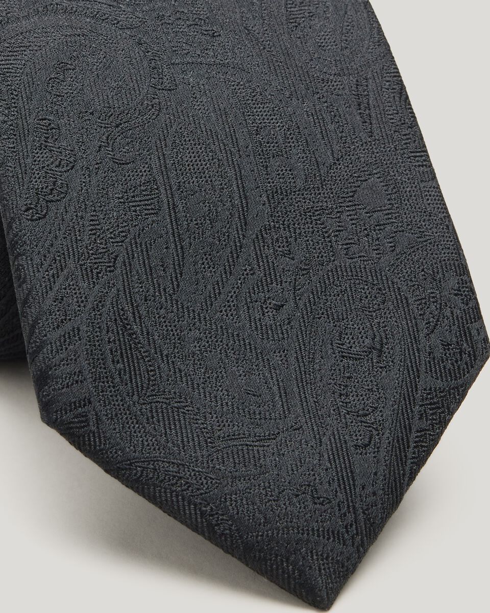 Silk Paisley Jacquard Tie, Black, hi-res